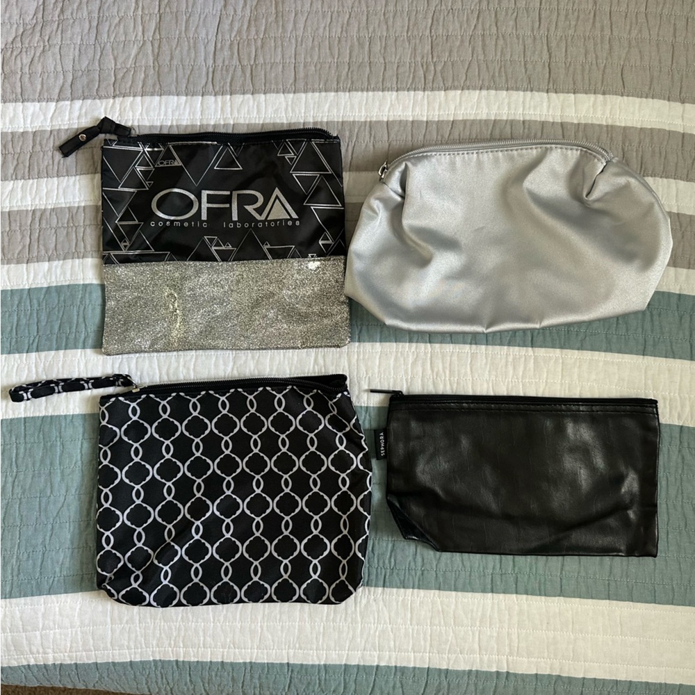 Lot 4 Makeup Bags Sephora OFRA Black Glitter Silver